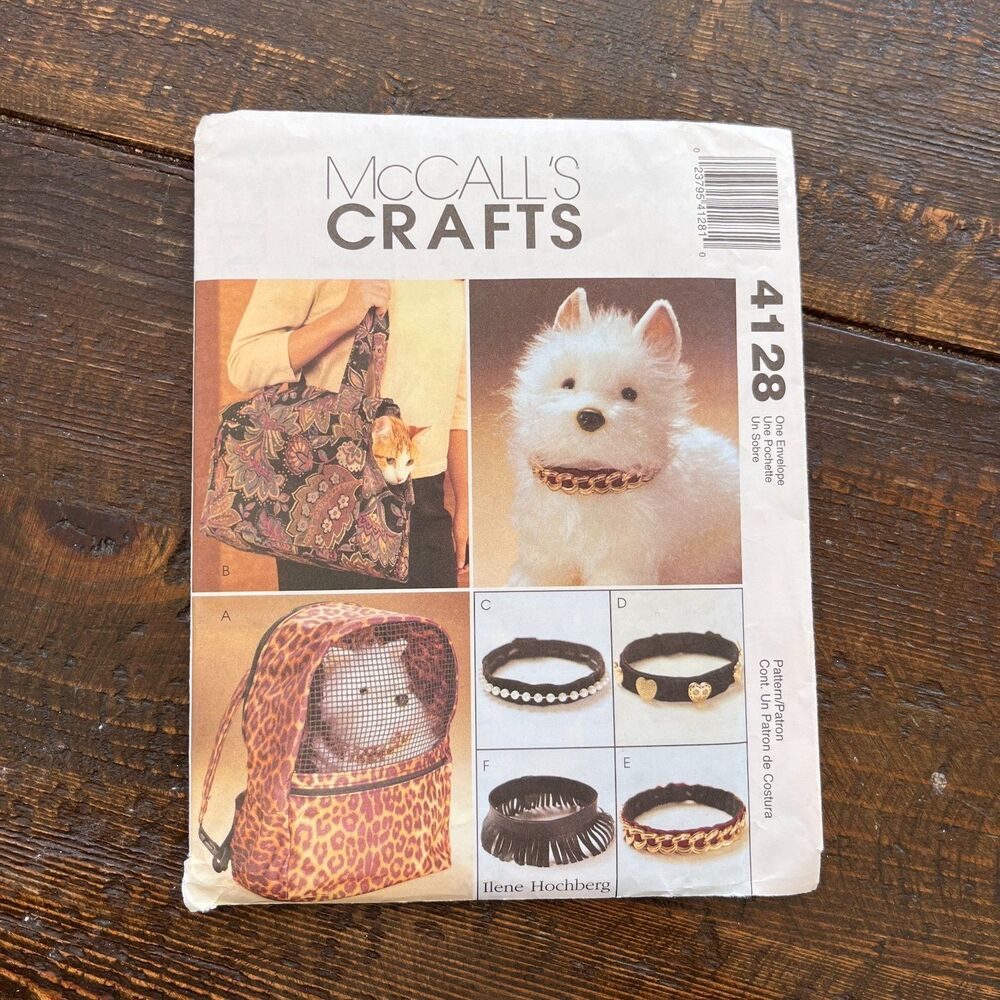 McCalls #4128 Pet Carrier & Collars Sewing Pattern UNCUT Rare Discontinued